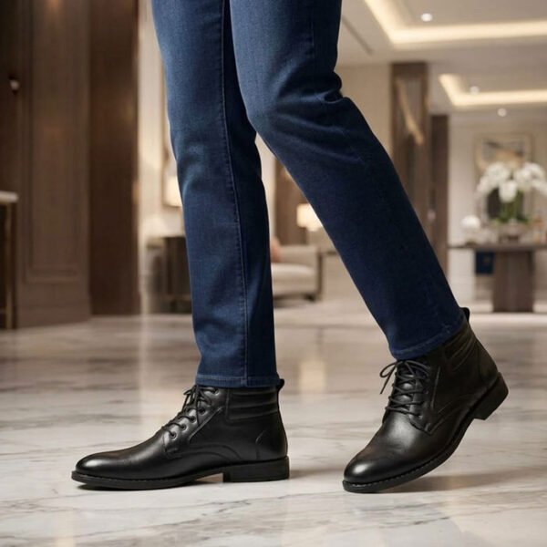 Leather Lace-Up Ankle Boots – Black